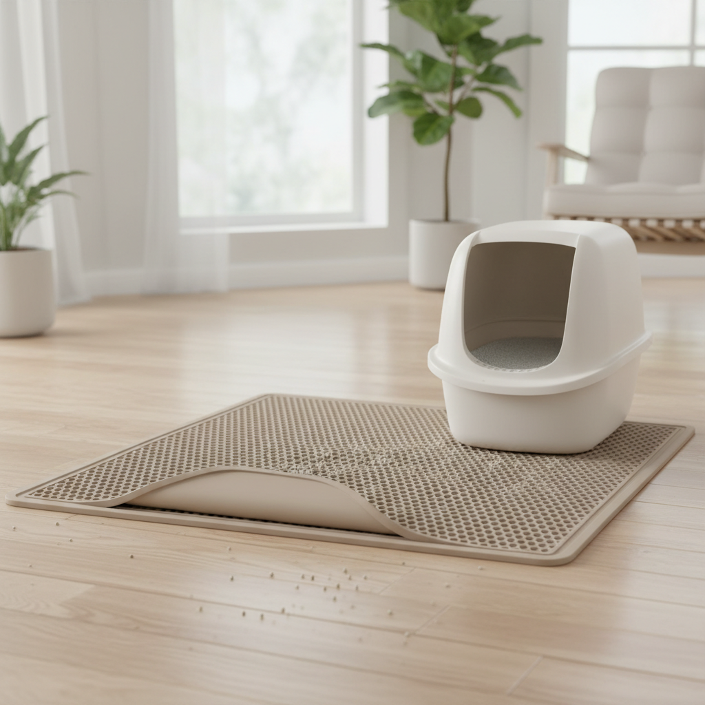 Premium extra large cat litter mat with dual layer waterproof design in modern home setting